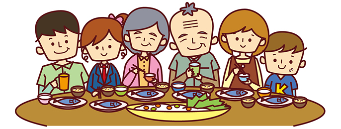 食事する家族
